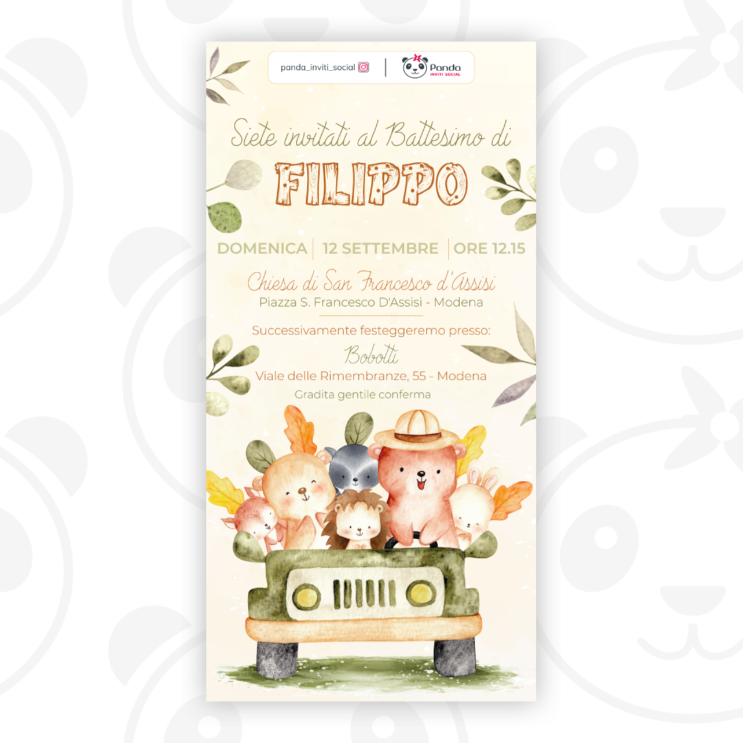 Invito digitale Battesimo bambino Safari animaletti