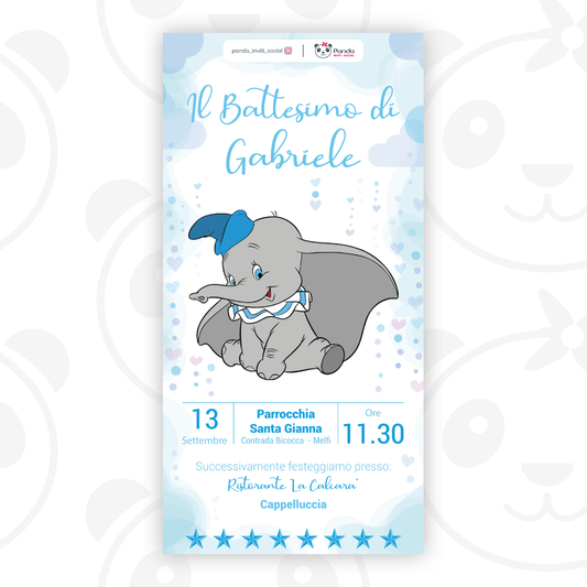 Invito digitale Battesimo bambino Dumbo