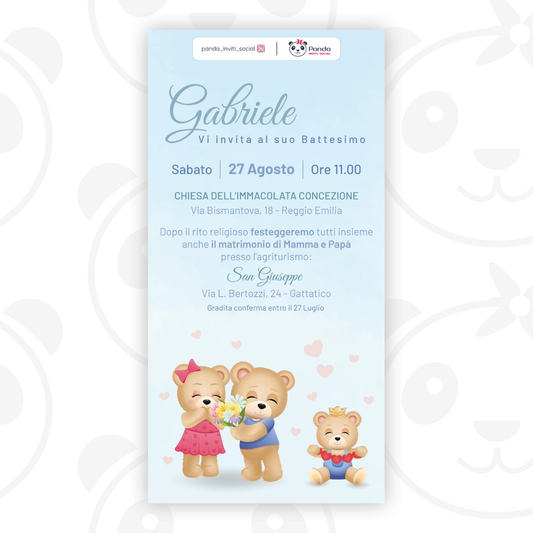 Invito digitale Battesimo bambino famiglia orsetti