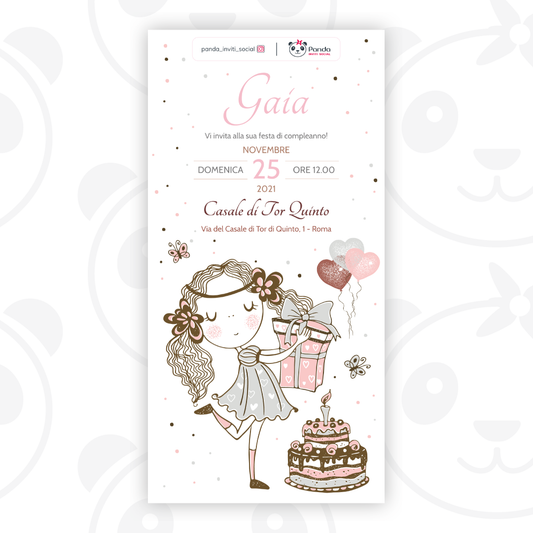 Invito digitale bambina con torta e regalo