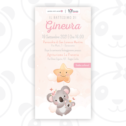 Invito digitale Battesimo bambina koala