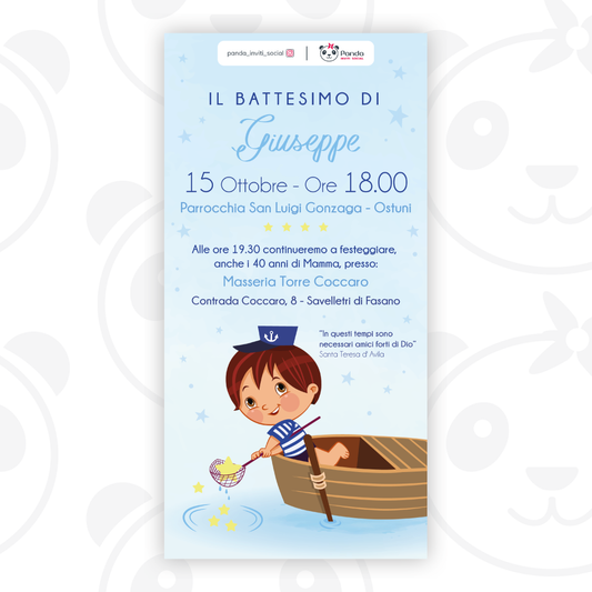 Invito digitale Battesimo bambino piccolo marinaio