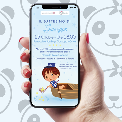 Invito digitale Battesimo bambino piccolo marinaio