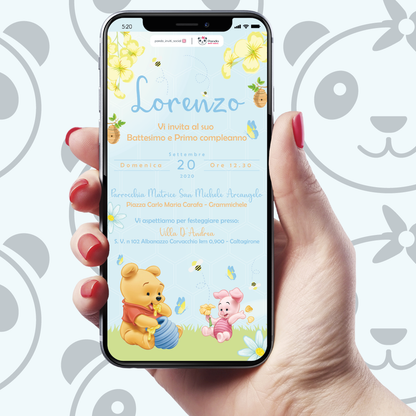 Invito digitale Battesimo bambino Winnie The Pooh