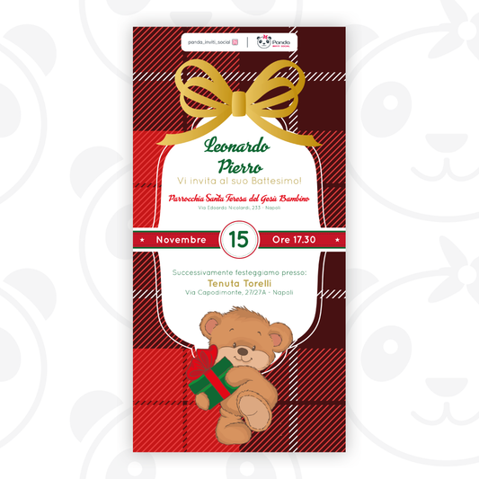 Christmas baby bear baptism digital invitation