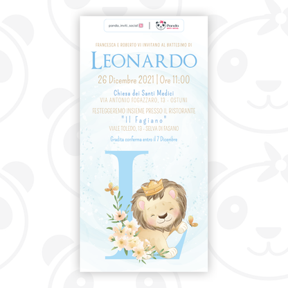 Lion baby baptism digital invitation