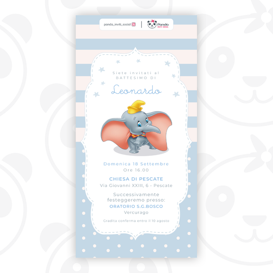 Invito digitale Battesimo bambino Dumbo