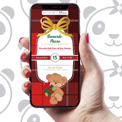 Invito digitale Battesimo bambino orsetto Natale