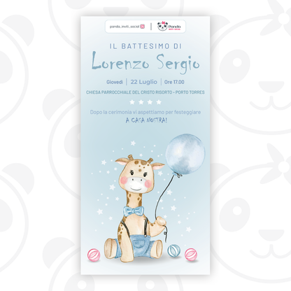 Invito digitale Battesimo bambino giraffa