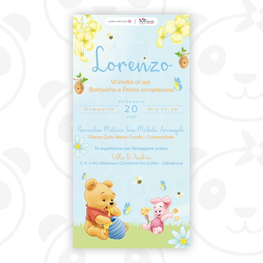 Invito digitale Battesimo bambino Winnie The Pooh