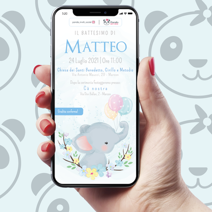 Invito digitale Battesimo bambino elefantino