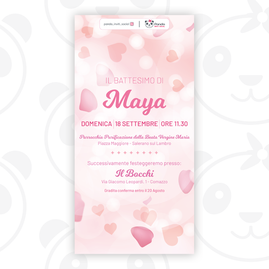 Digital invitation for baptism of little girl with hearts