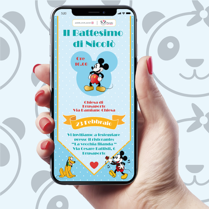 Invito digitale Battesimo bambino Topolino