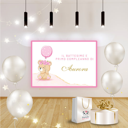 Banner Battesimo bambina orsetta con palloncino