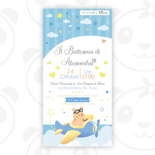 Invito digitale Battesimo bambino orsetto