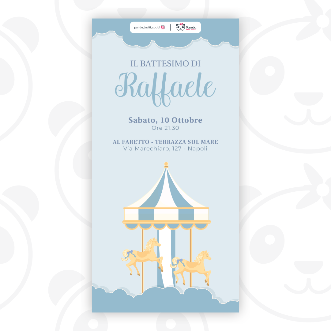 Invito digitale Battesimo bambino giostra con i cavallini