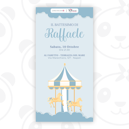 Digital invitation Baby baptism carousel with horses