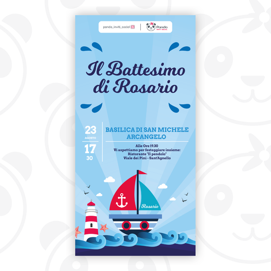 Invito digitale Battesimo bambino barca a vela