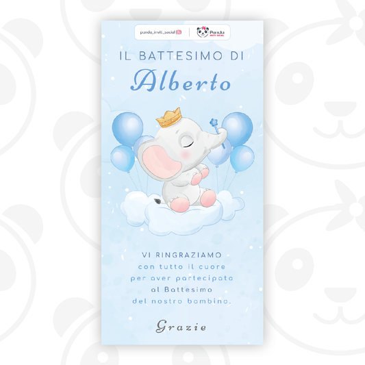 Ringraziamenti digitali Battesimo bambino elefantino