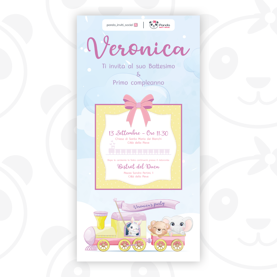 Digital invitation for baby girl baptism with animals