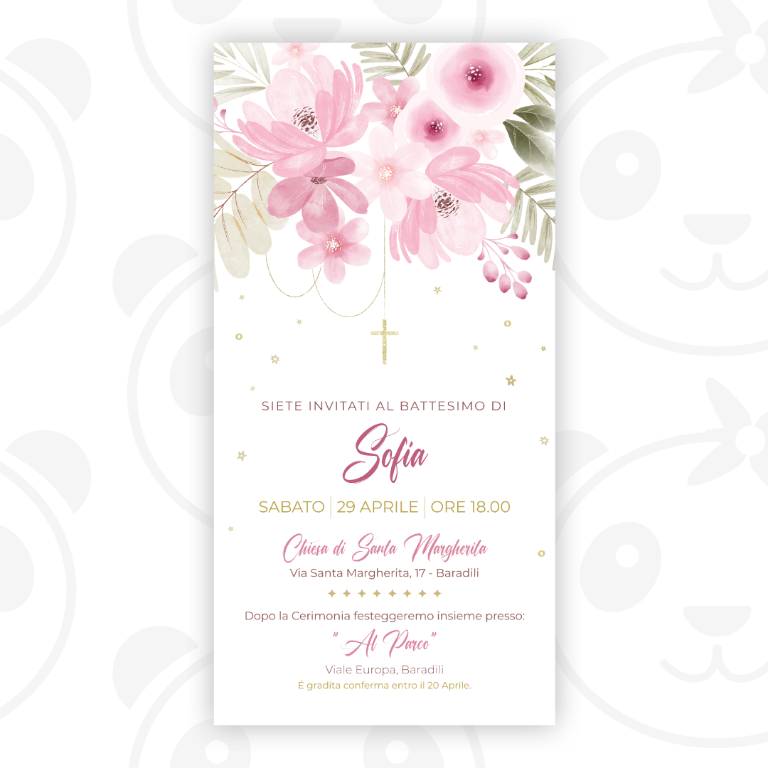 Floral baby girl baptism digital invitation